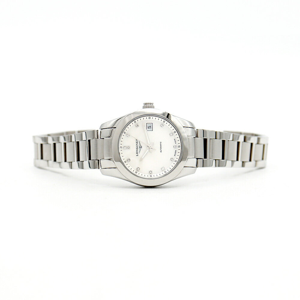 LONGINES Conquest Classic L2.285.4 Genuine Diamond 12P Diamond Date Back Skelton White White Shell SS Stainless Steel Ladies Automatic Winding [6 Month Warranty] [Watch] [Used]
