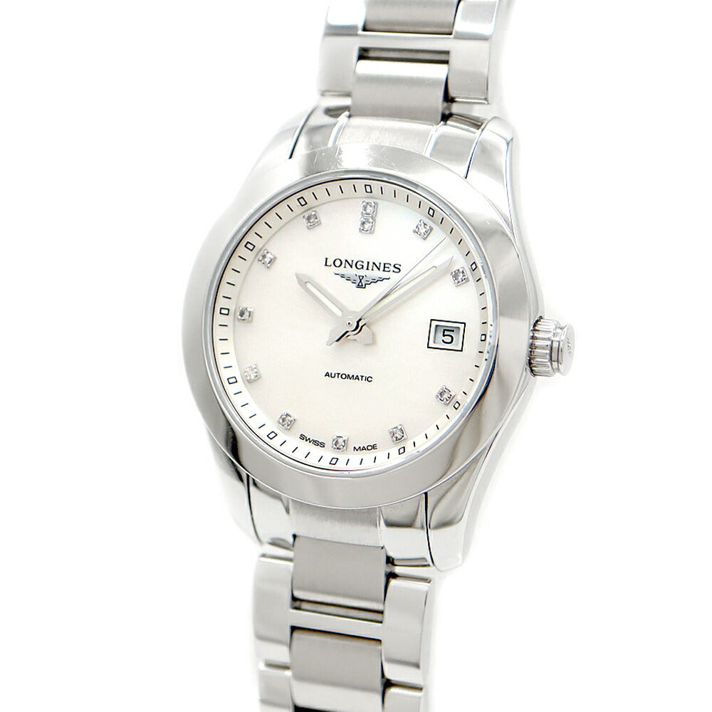 LONGINES Conquest Classic L2.285.4 Genuine Diamond 12P Diamond Date Back Skelton White White Shell SS Stainless Steel Ladies Automatic Winding [6 Month Warranty] [Watch] [Used]