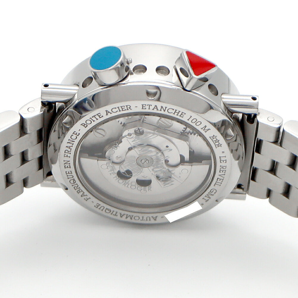 Alain Silberstein アランシルベスタイン ル レヴェイユ GMT 世界500本限定 LR21 デイト アラーム 100m防水 黒 ブラック SS ステンレス メンズ 自動巻き【6ヶ月保証】【腕時計】【中古】