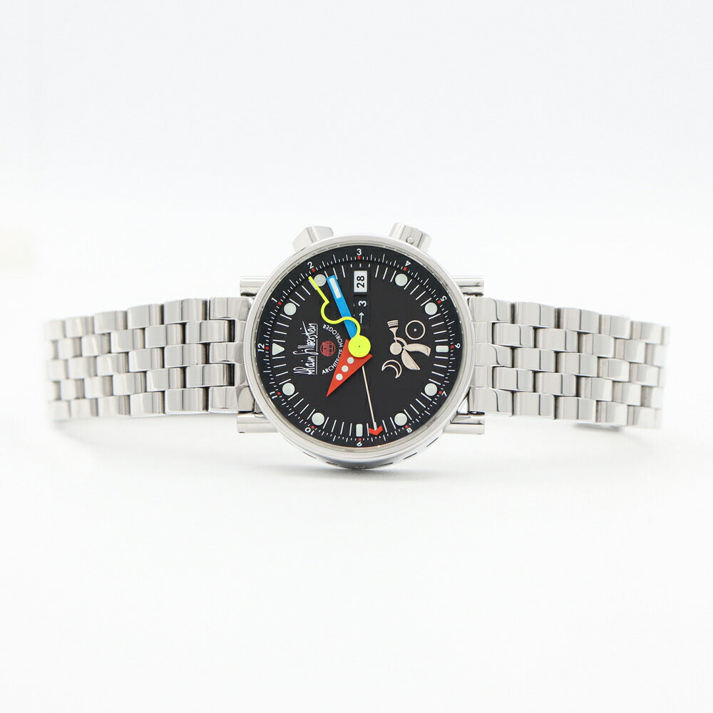 Alain Silberstein アランシルベスタイン ル レヴェイユ GMT 世界500本限定 デイト アラーム 100m防水 黒 ブラック SS ステンレス メンズ 自動巻き【6ヶ月保証】【腕時計】【中古】