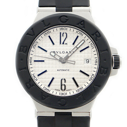 BVLGARI ブルガリ ディアゴノ DG40SV デイト シルバー SS ステンレス 純正ラバーベルト 純正尾錠 メンズ 自動巻き【6ヶ月保証】【腕時計】【中古】