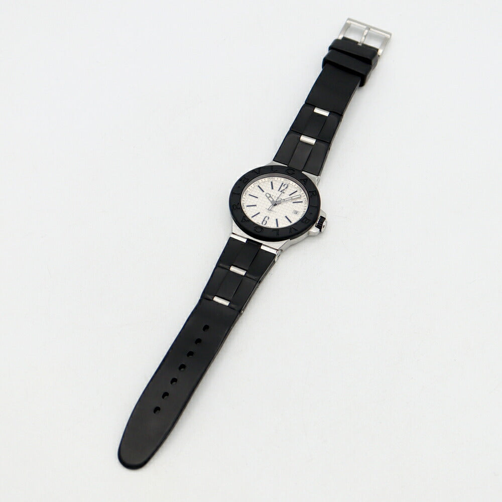 BVLGARI ブルガリ ディアゴノ DG40SV デイト シルバー SS ステンレス 純正ラバーベルト 純正尾錠 メンズ 自動巻き【6ヶ月保証】【腕時計】【中古】