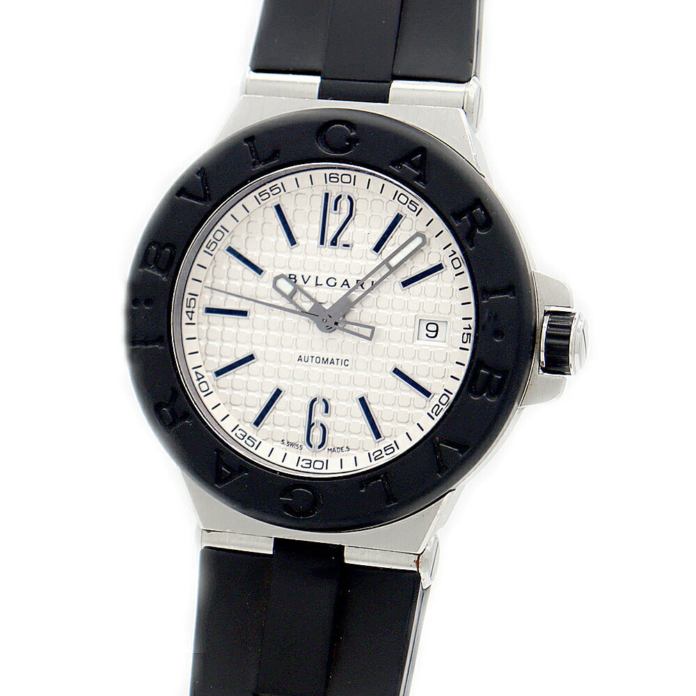 BVLGARI ブルガリ ディアゴノ DG40SV デイト シルバー SS ステンレス 純正ラバーベルト 純正尾錠 メンズ 自動巻き【6ヶ月保証】【腕時計】【中古】