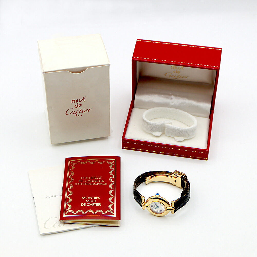 Battery replaced Cartier Must Colize Vermeil W1009954 White YGP Yellow Gold Genuine Belt Genuine Buckle Ladies Quartz [6 Month Warranty] [Watch] [Used]