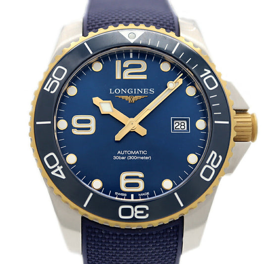 Internally inspected LONGINES Hydro Conquest L3.782.3 Date 300m Water Resistant Blue YG Yellow Gold SS Stainless Steel CE Ceramic Combi Genuine Belt Genuine Buckle Men's Automatic Winding [6 Month Warranty] [Watch] [Used]