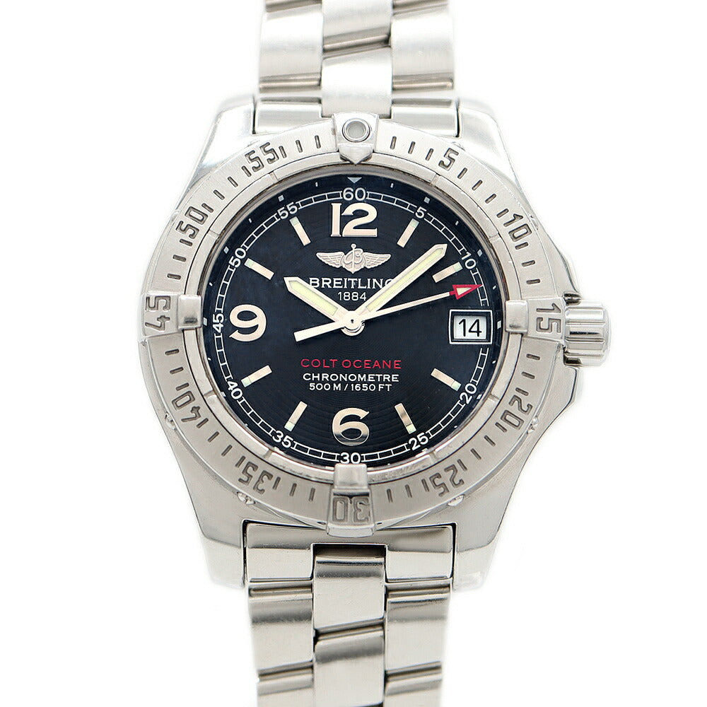 Battery replaced BREITLING Colt Ocean A77380 Date 500m waterproof black SS stainless steel ladies quartz [6 months warranty] [watch] [used]