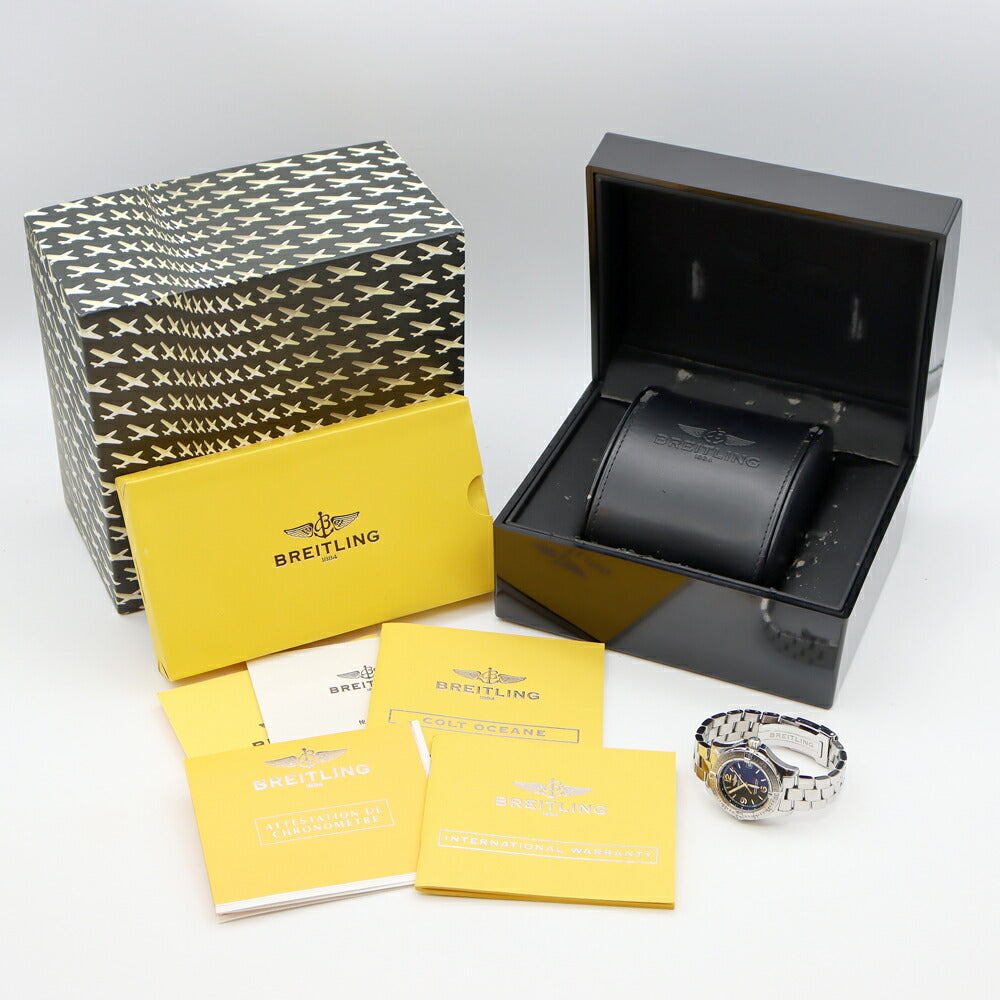 Battery replaced BREITLING Colt Ocean A77380 Date 500m waterproof black SS stainless steel ladies quartz [6 months warranty] [watch] [used]