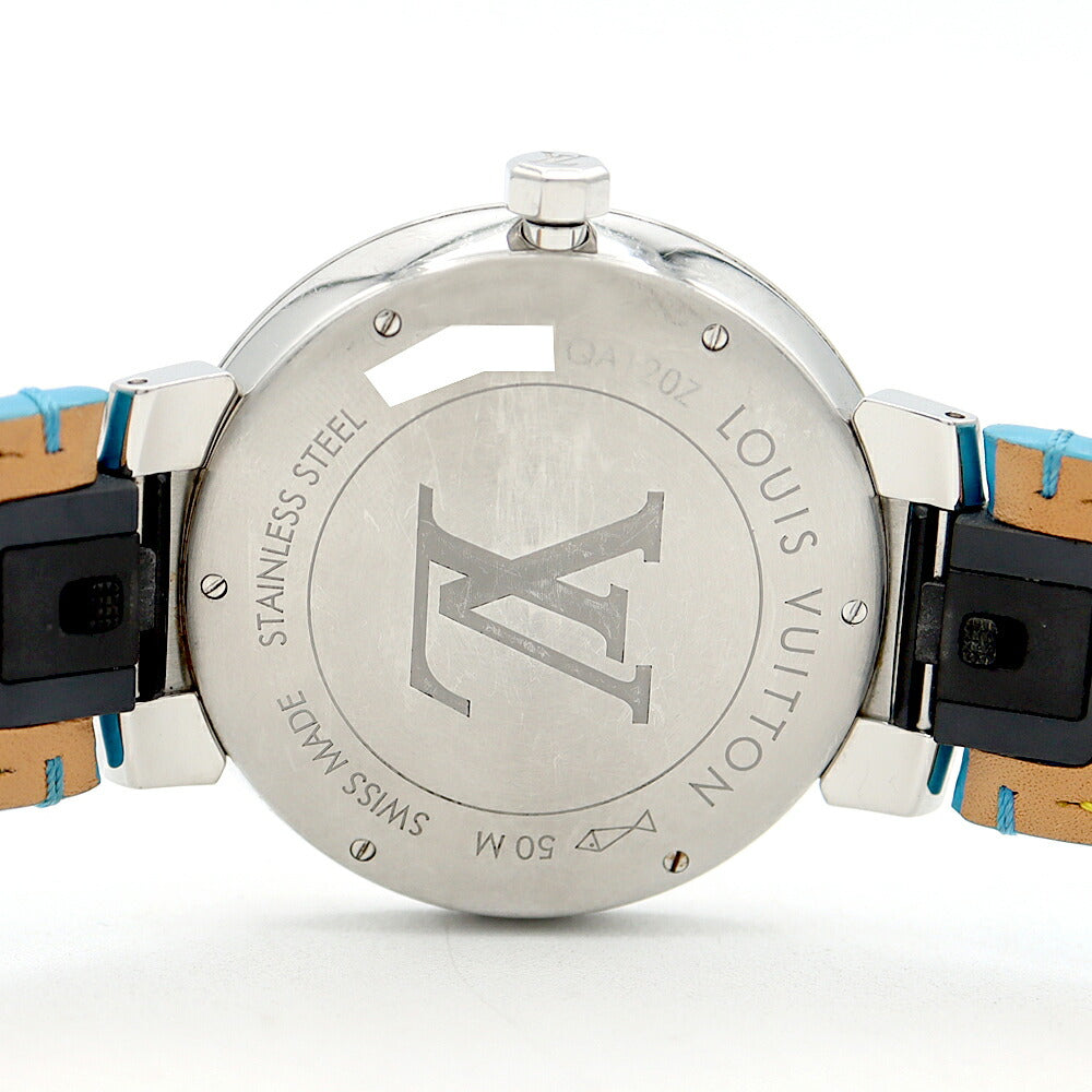 電池交換済 LOUIS VUITTON ルイヴィトン マイ LV タンブール モノグラム QA120Z デイト 50m防水 白 ホワイト SS ステンレス 純正ベルト 純正尾錠 メンズ クォーツ【6ヶ月保証】【腕時計】【中古】