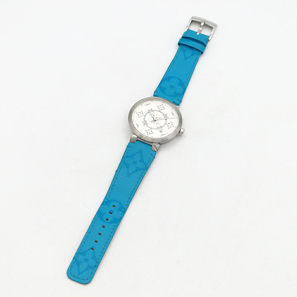 Battery replaced LOUIS VUITTON Tambour Slim Monogram QA120Z Date 50m Water Resistant Silver SS Stainless Steel Genuine Belt Genuine Buckle Men's Quartz [6 Month Warranty] [Watch] [Used]