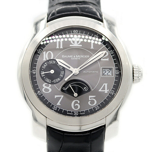 BAUME&MERCIER ボーム&メルシェ ケープランド 65417 デイデイト パワーリザーブ 100m防水 グレー SS ステンレス 純正ベルト 純正尾錠 メンズ 自動巻き【6ヶ月保証】【腕時計】【中古】