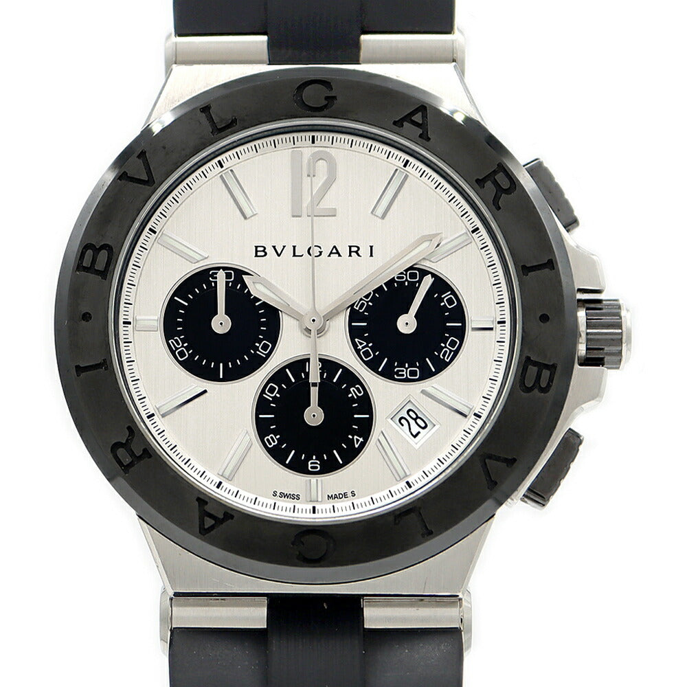 BVLGARI ブルガリ ディアゴノ セラミック クロノグラフ DG42SCCH デイト 100m防水 シルバー CE セラミック SS ステンレス 純正ベルト 純正尾錠 メンズ 自動巻き【6ヶ月保証】【腕時計】【中古】