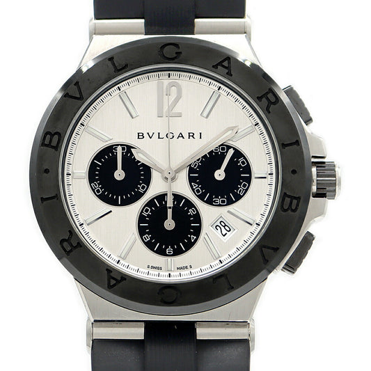 BVLGARI ブルガリ ディアゴノ セラミック クロノグラフ DG42SCCH デイト 100m防水 シルバー CE セラミック SS ステンレス 純正ベルト 純正尾錠 メンズ 自動巻き【6ヶ月保証】【腕時計】【中古】
