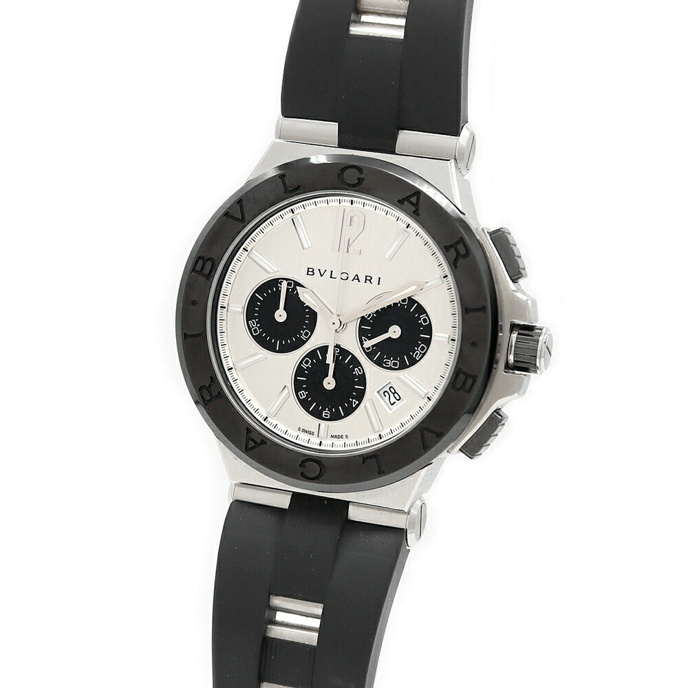 BVLGARI ブルガリ ディアゴノ セラミック クロノグラフ DG42SCCH デイト 100m防水 シルバー CE セラミック SS ステンレス 純正ベルト 純正尾錠 メンズ 自動巻き【6ヶ月保証】【腕時計】【中古】