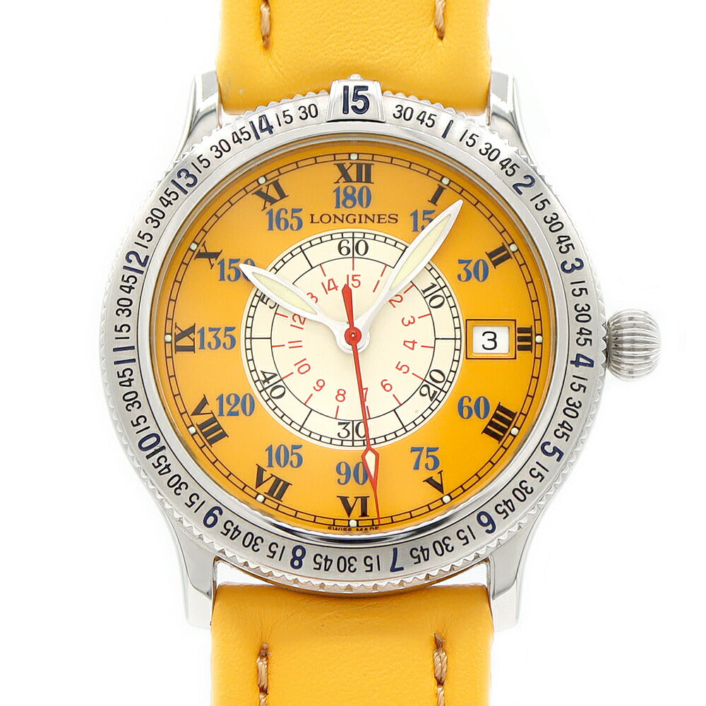 LONGINES Lindberg Hour Angle L2.617.4 Date Back Skelton Yellow SS Stainless Steel Genuine Belt Genuine Buckle Men's Automatic Winding [6 Month Warranty] [Watch] [Used]