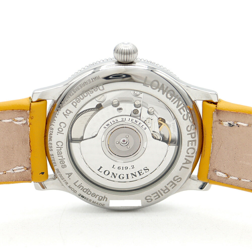 LONGINES Lindberg Hour Angle L2.617.4 Date Back Skelton Yellow SS Stainless Steel Genuine Belt Genuine Buckle Men's Automatic Winding [6 Month Warranty] [Watch] [Used]