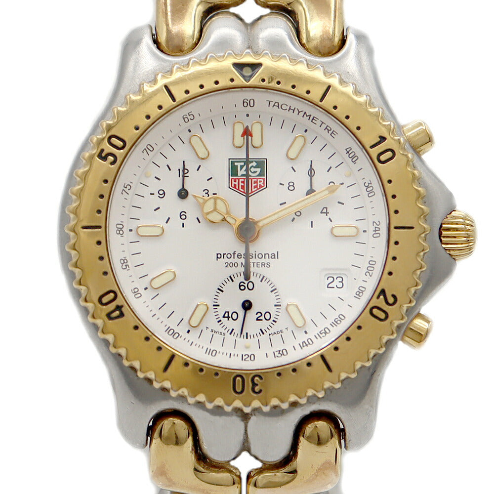 電池交換済 TAG Heuer タグホイヤー S/el セルシリーズ プロフェッショナル クロノグラフ CG1120 デイト 200m防水 白 ホワイト YGP イエローゴールド SS ステンレス コンビ メンズ クォーツ【6ヶ月保証】【腕時計】【中古】