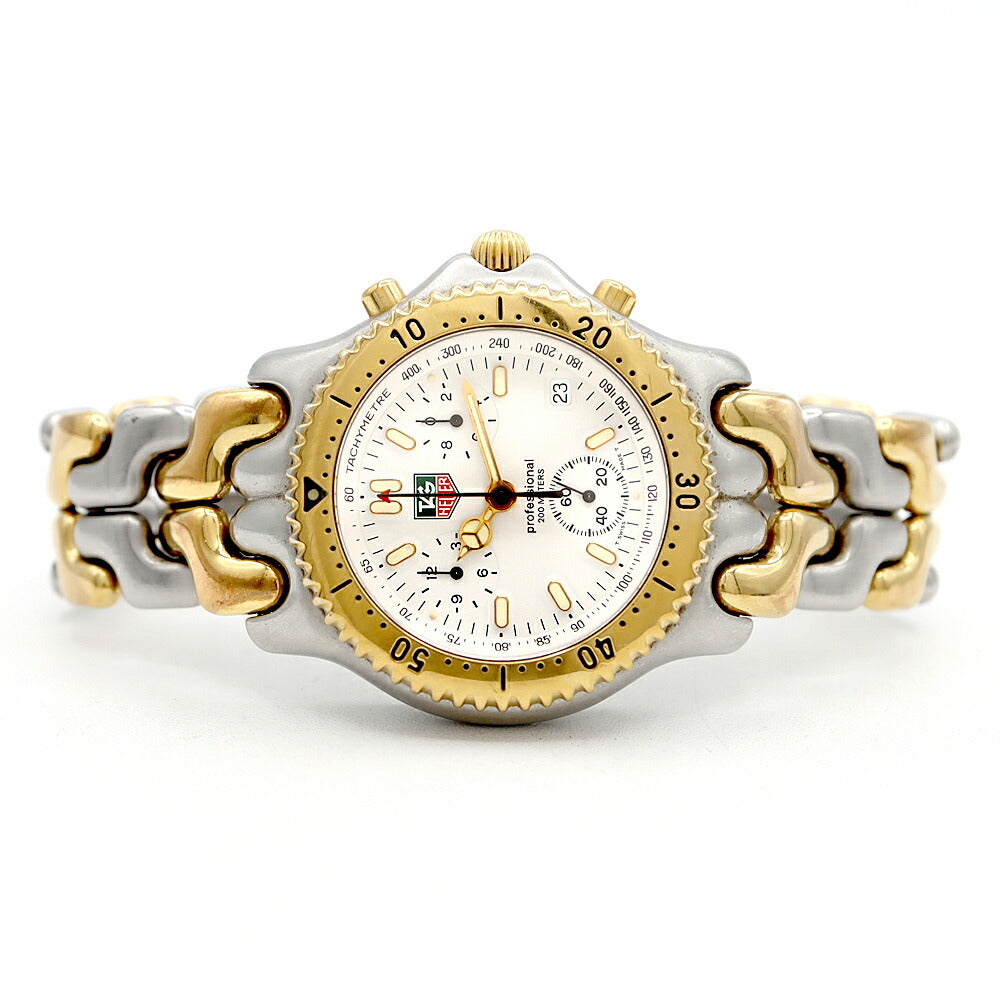 電池交換済 TAG Heuer タグホイヤー S/el セルシリーズ プロフェッショナル クロノグラフ CG1120 デイト 200m防水 白 ホワイト YGP イエローゴールド SS ステンレス コンビ メンズ クォーツ【6ヶ月保証】【腕時計】【中古】