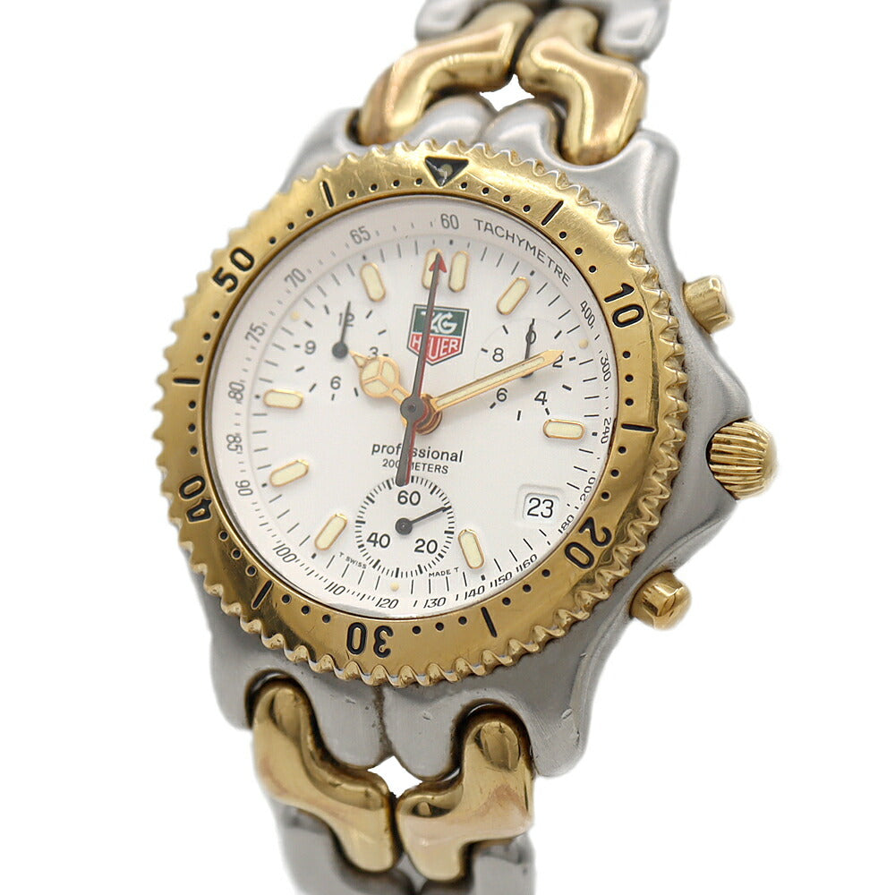 電池交換済 TAG Heuer タグホイヤー S/el セルシリーズ プロフェッショナル クロノグラフ CG1120 デイト 200m防水 白 ホワイト YGP イエローゴールド SS ステンレス コンビ メンズ クォーツ【6ヶ月保証】【腕時計】【中古】