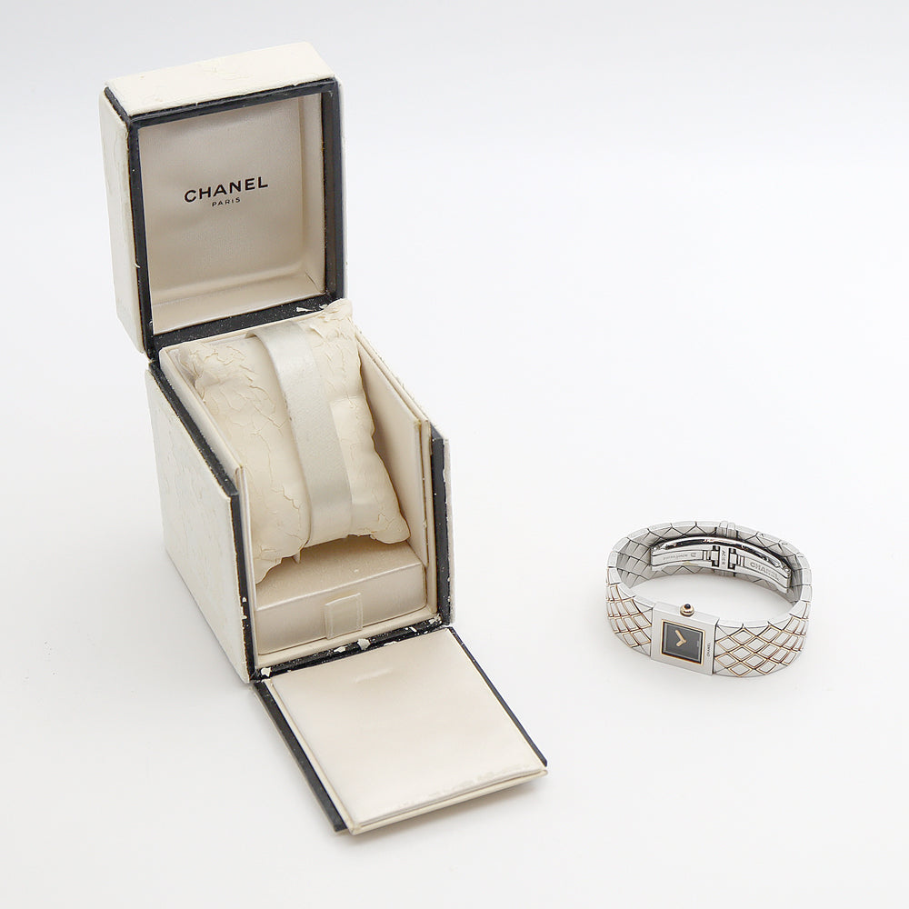 電池交換済 CHANEL シャネル マトラッセ H0475 30m防水 黒 ブラック YGP イエローゴールド SS ステンレス コンビ レディース クォーツ【6ヶ月保証】【腕時計】【中古】