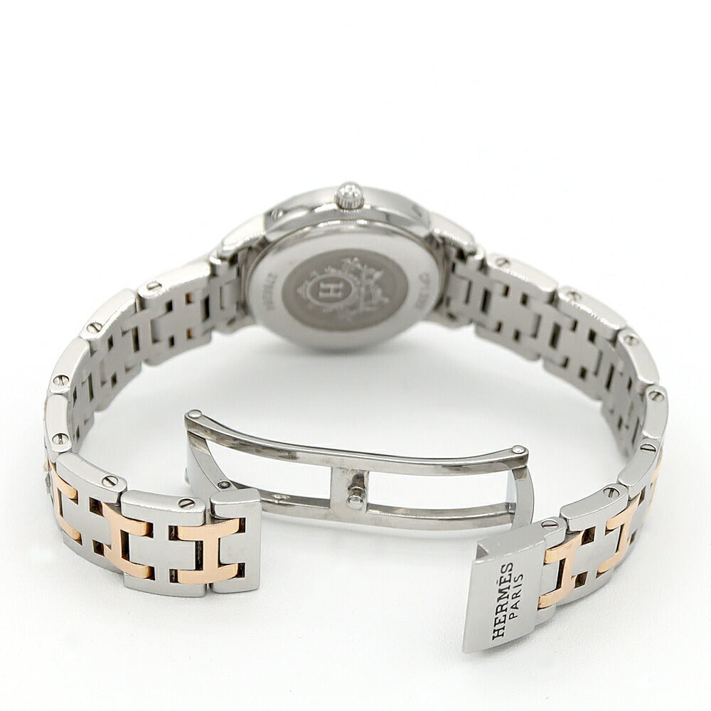 Battery replaced HERMES Clipper Diamond Bezel CP1.222 Diamond Date Pink Shell PGP Pink Gold SS Stainless Steel Combi Ladies Quartz [6 Month Warranty] [Watch] [Used]