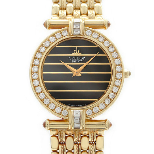 Battery replaced SEIKO Credor Diamond Bezel 5A74-2040 Diamond Black K18YG Yellow Gold Solid Gold Men's Quartz [6 Month Warranty] [Watch] [Used]