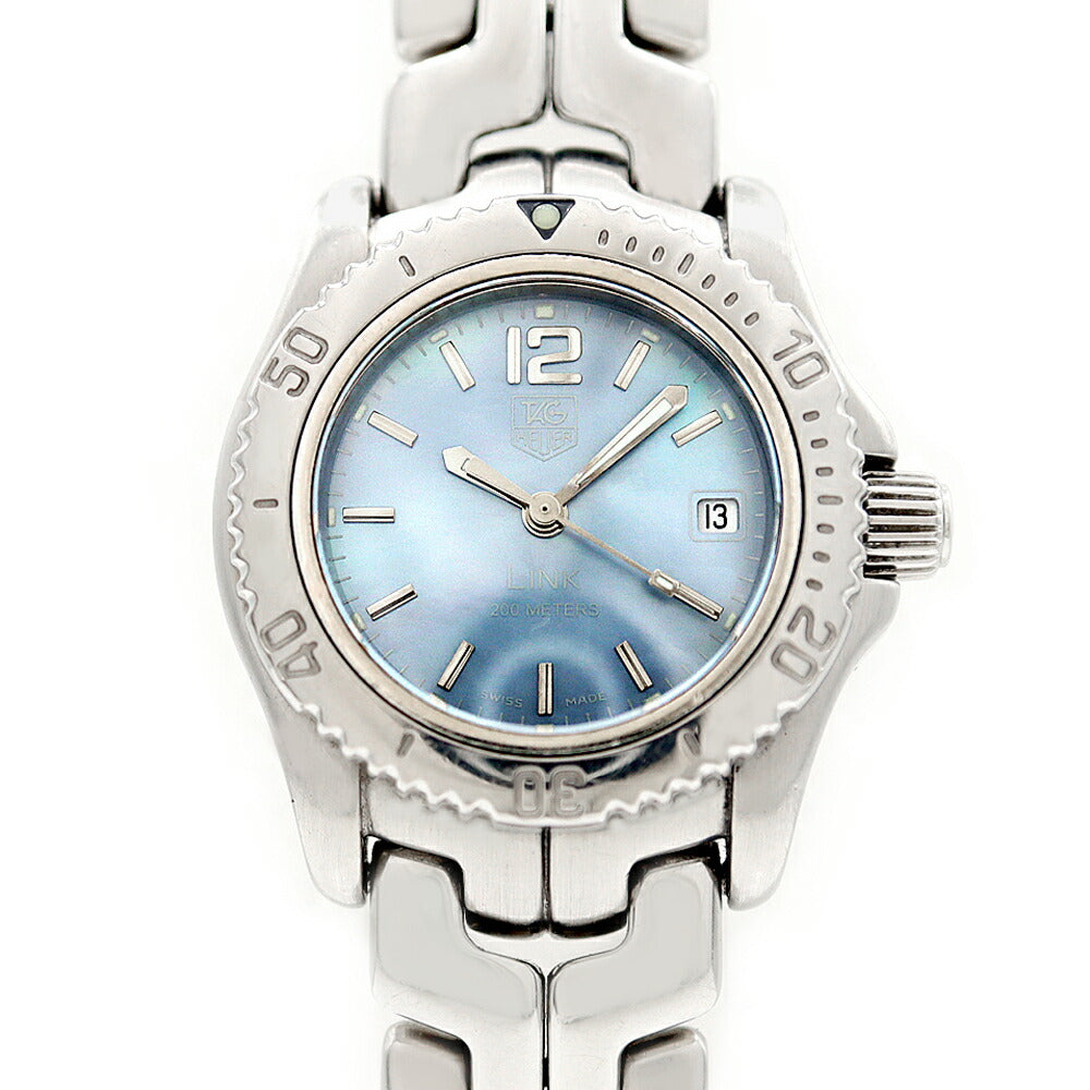 電池交換済 TAG Heuer タグホイヤー リンク WT141G 200m防水 デイト 青 ブルーシェル SS ステンレス レディース クォーツ【6ヶ月保証】【腕時計】【中古】
