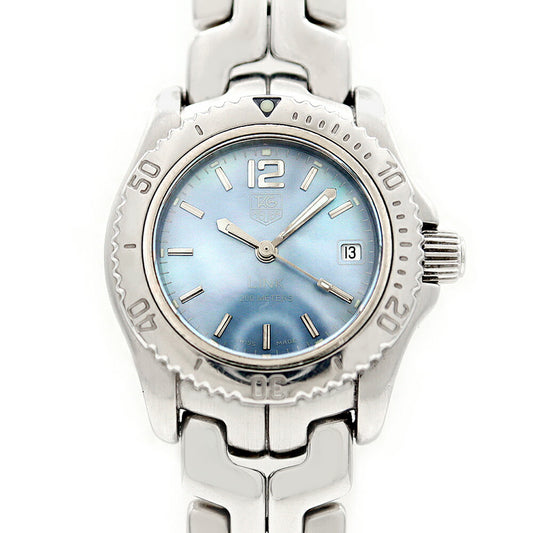 電池交換済 TAG Heuer タグホイヤー リンク WT141G 200m防水 デイト 青 ブルーシェル SS ステンレス レディース クォーツ【6ヶ月保証】【腕時計】【中古】