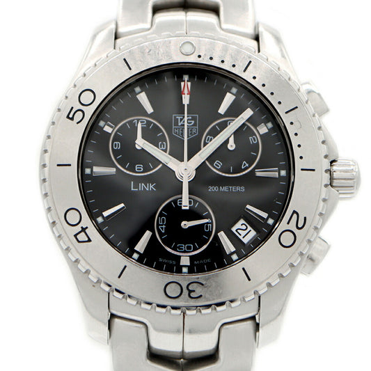 電池交換済 TAG Heuer タグホイヤー リンク クロノグラフ CJ1110 デイト 200m防水 黒 ブラック SS ステンレス メンズ クォーツ【6ヶ月保証】【腕時計】【中古】