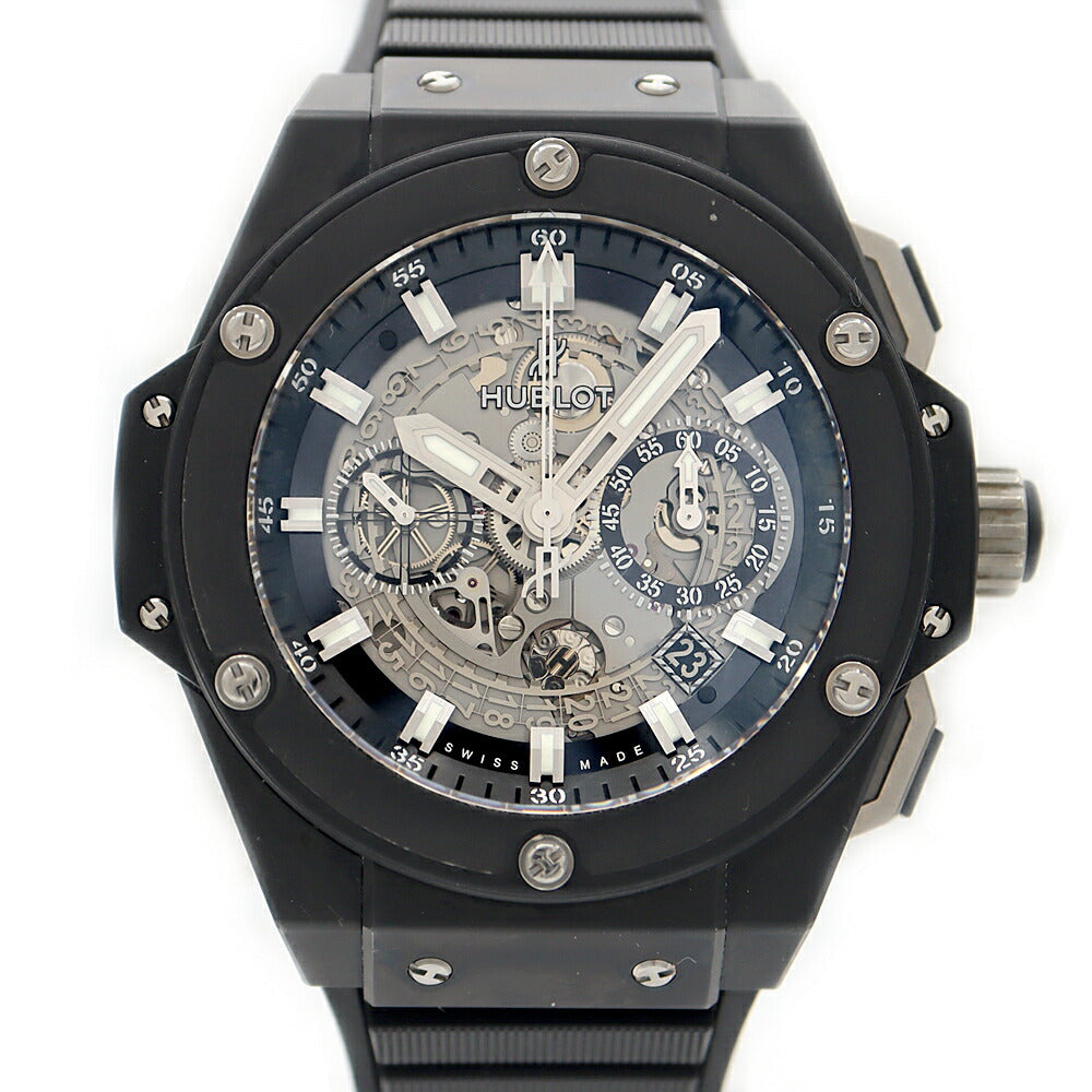 HUBLOT King Power Unico Black Magic Chronograph 701.CI.0170.RX Date Back Skeleton Black TI Titanium CE Ceramic Genuine Belt Genuine Buckle Men's Automatic Winding [6 Month Warranty] [Watch] [Used]