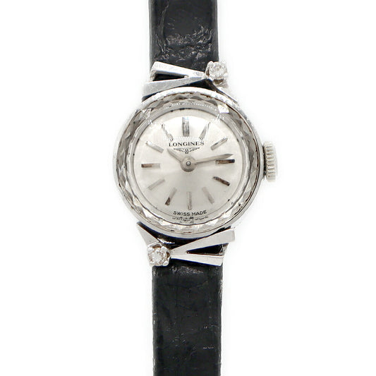 LONGINES Cut Glass Cal.410 17 Stones Diamond Silver K14WG White Gold Genuine Buckle Ladies Manual Winding Antique Vintage [Watch] [Used]
