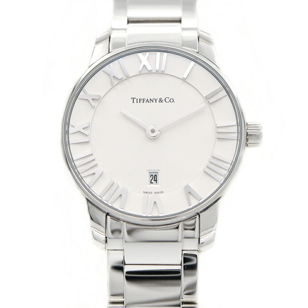 電池交換済 TIFFANY&Co. ティファニー アトラス ドーム Z1830.11.10A21A00A デイト 50m防水 白 ホワイト SS ステンレス レディース クォーツ 【6ヶ月保証】【腕時計】【中古】