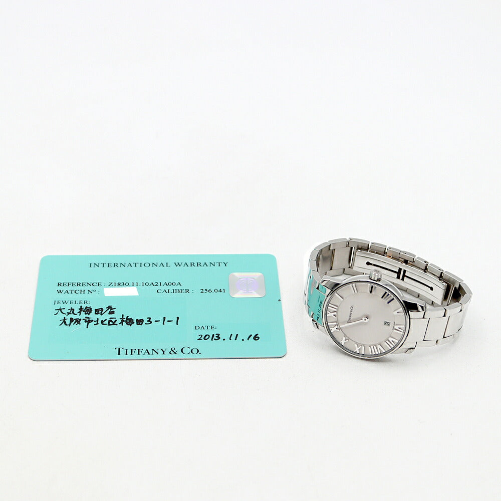 電池交換済 TIFFANY&Co. ティファニー アトラス ドーム Z1830.11.10A21A00A デイト 50m防水 白 ホワイト SS ステンレス レディース クォーツ 【6ヶ月保証】【腕時計】【中古】