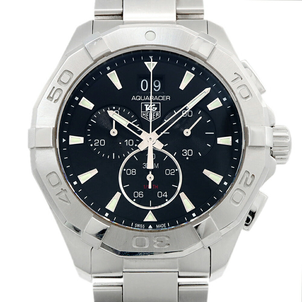 電池交換済 TAG Heuer タグホイヤー アクアレーサー クロノグラフ CAY1110 BA0927 デイト スモールセコンド 300m防水 黒 ブラック SS ステンレス メンズ クォーツ【6ヶ月保証】【腕時計】【中古】
