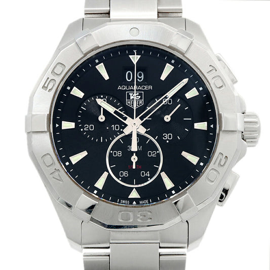 電池交換済 TAG Heuer タグホイヤー アクアレーサー クロノグラフ CAY1110 BA0927 デイト スモールセコンド 300m防水 黒 ブラック SS ステンレス メンズ クォーツ【6ヶ月保証】【腕時計】【中古】