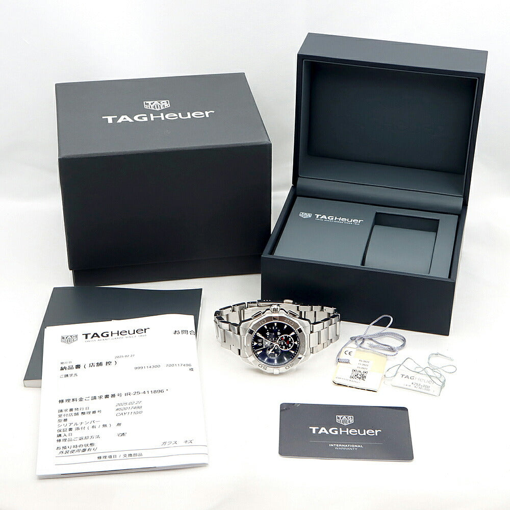 電池交換済 TAG Heuer タグホイヤー アクアレーサー クロノグラフ CAY1110 BA0927 デイト スモールセコンド 300m防水 黒 ブラック SS ステンレス メンズ クォーツ【6ヶ月保証】【腕時計】【中古】