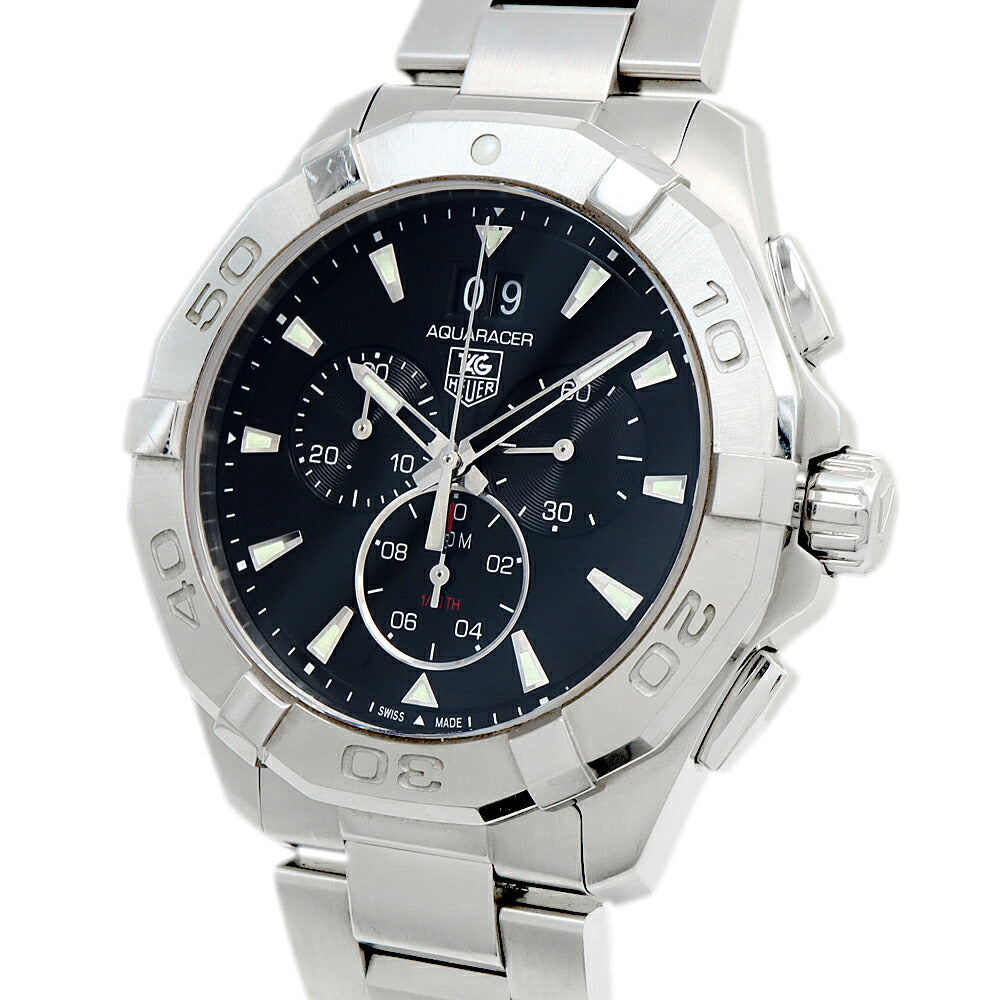 電池交換済 TAG Heuer タグホイヤー アクアレーサー クロノグラフ CAY1110 BA0927 デイト スモールセコンド 300m防水 黒 ブラック SS ステンレス メンズ クォーツ【6ヶ月保証】【腕時計】【中古】