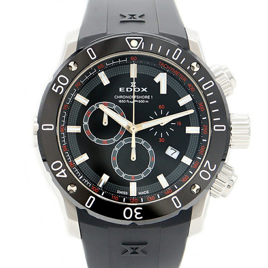 Battery replaced EDOX Chrono Offshore 1 Chronograph 10221 C0-1 Date 500m Water Resistant Black SS Stainless Steel Genuine Belt Genuine Buckle Men's Quartz [6 Month Warranty] [Watch] [Used]