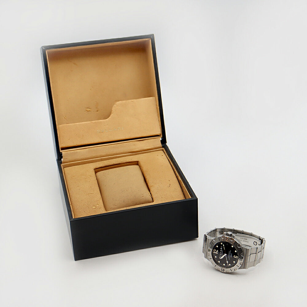 BVLGARI ブルガリ ディアゴノ スクーバ SD38S デイト 200m防水 黒 ブラック SS ステンレス メンズ 自動巻き【6ヶ月保証】【腕時計】【中古】