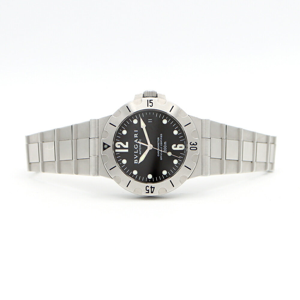 BVLGARI ブルガリ ディアゴノ スクーバ SD38S デイト 200m防水 黒 ブラック SS ステンレス メンズ 自動巻き【6ヶ月保証】【腕時計】【中古】