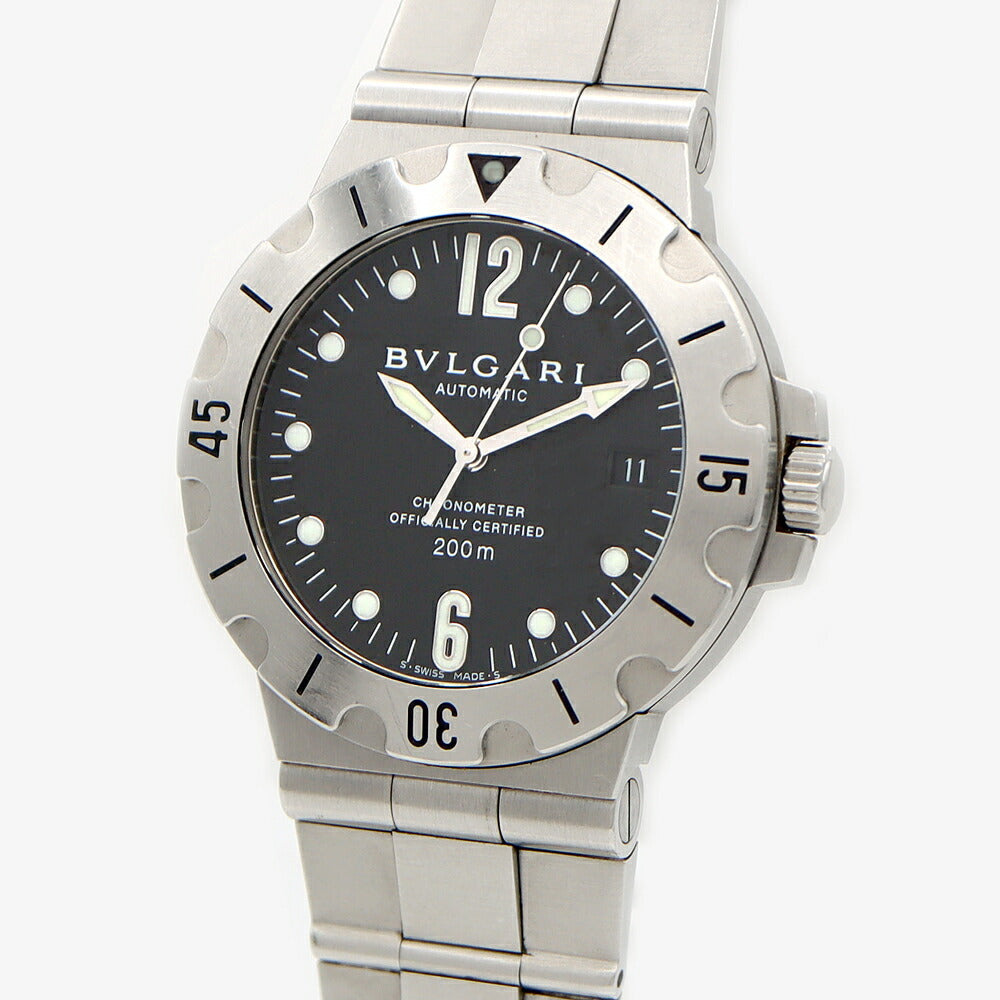 BVLGARI ブルガリ ディアゴノ スクーバ SD38S デイト 200m防水 黒 ブラック SS ステンレス メンズ 自動巻き【6ヶ月保証】【腕時計】【中古】