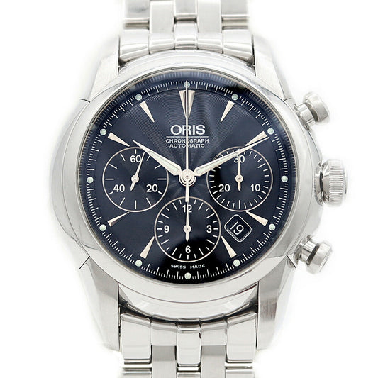 内部点検済 ORIS オリス アートリエ クロノグラフ 7547 デイト 30m防水 裏スケ 黒 ブラック SS ステンレス メンズ 自動巻き【6ヶ月保証】【腕時計】【中古】