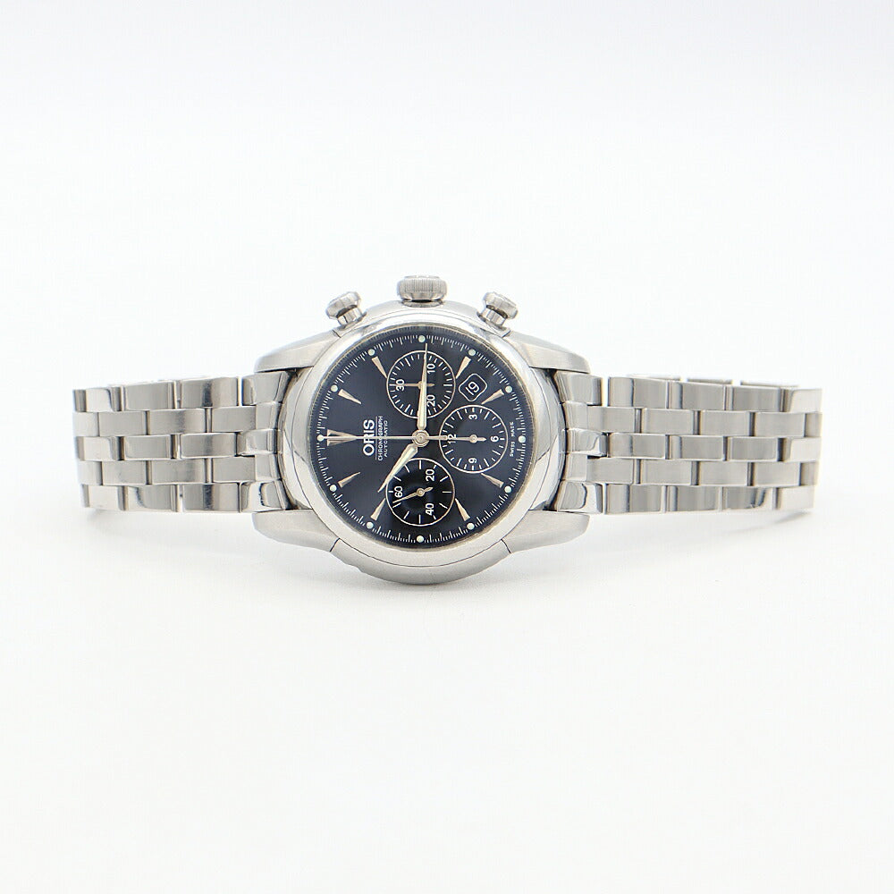 Internally inspected ORIS Artelier Chronograph 7547 Date 30m Water Resistant Back Sketch Black SS Stainless Steel Men's Automatic Winding [6 Month Warranty] [Watch] [Used]