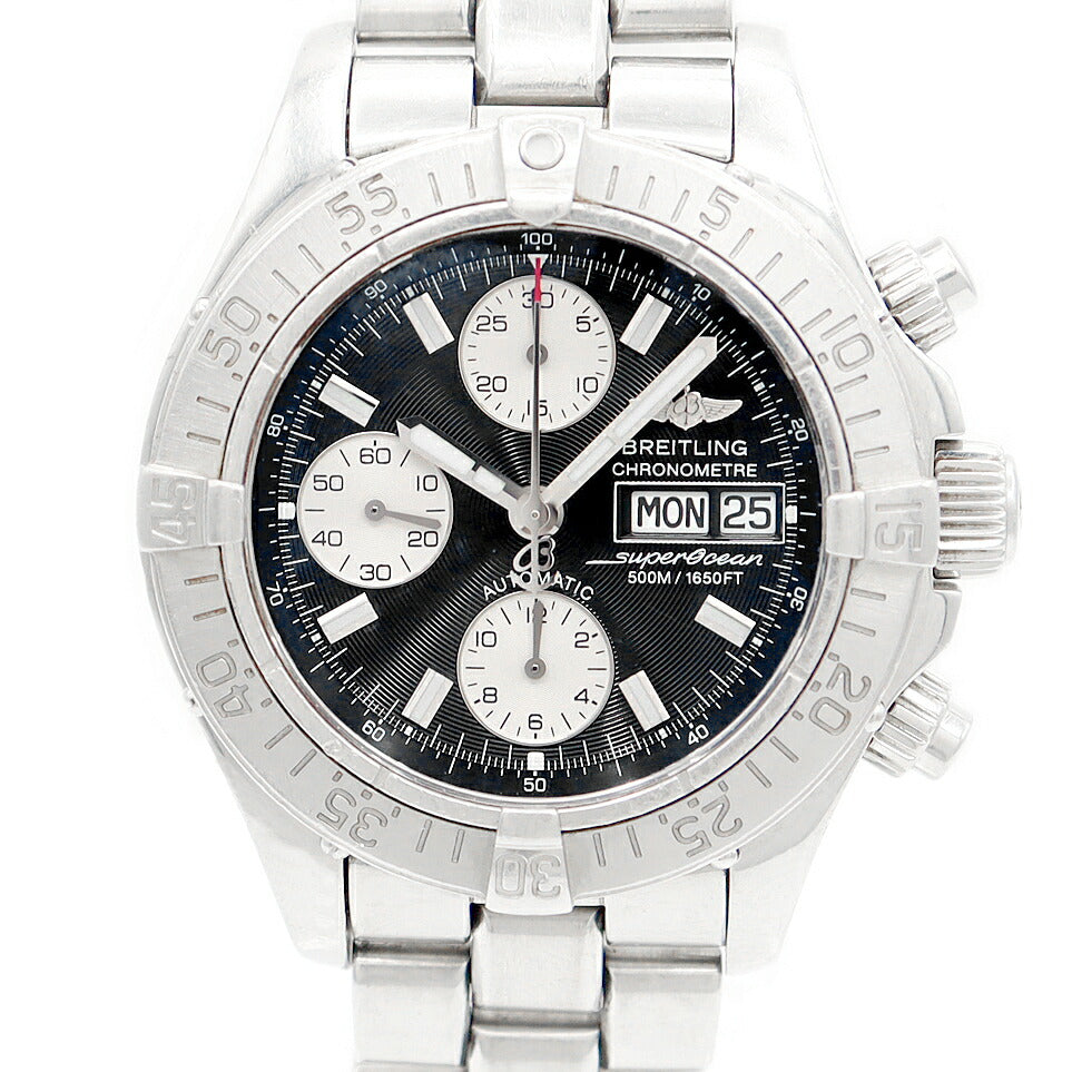 BREITLING ブライトリング スーパーオーシャン クロノグラフ A13340 デイデイト 500m防水 黒 ブラック SS ステンレス メンズ 自動巻き【6ヶ月保証】【腕時計】【中古】