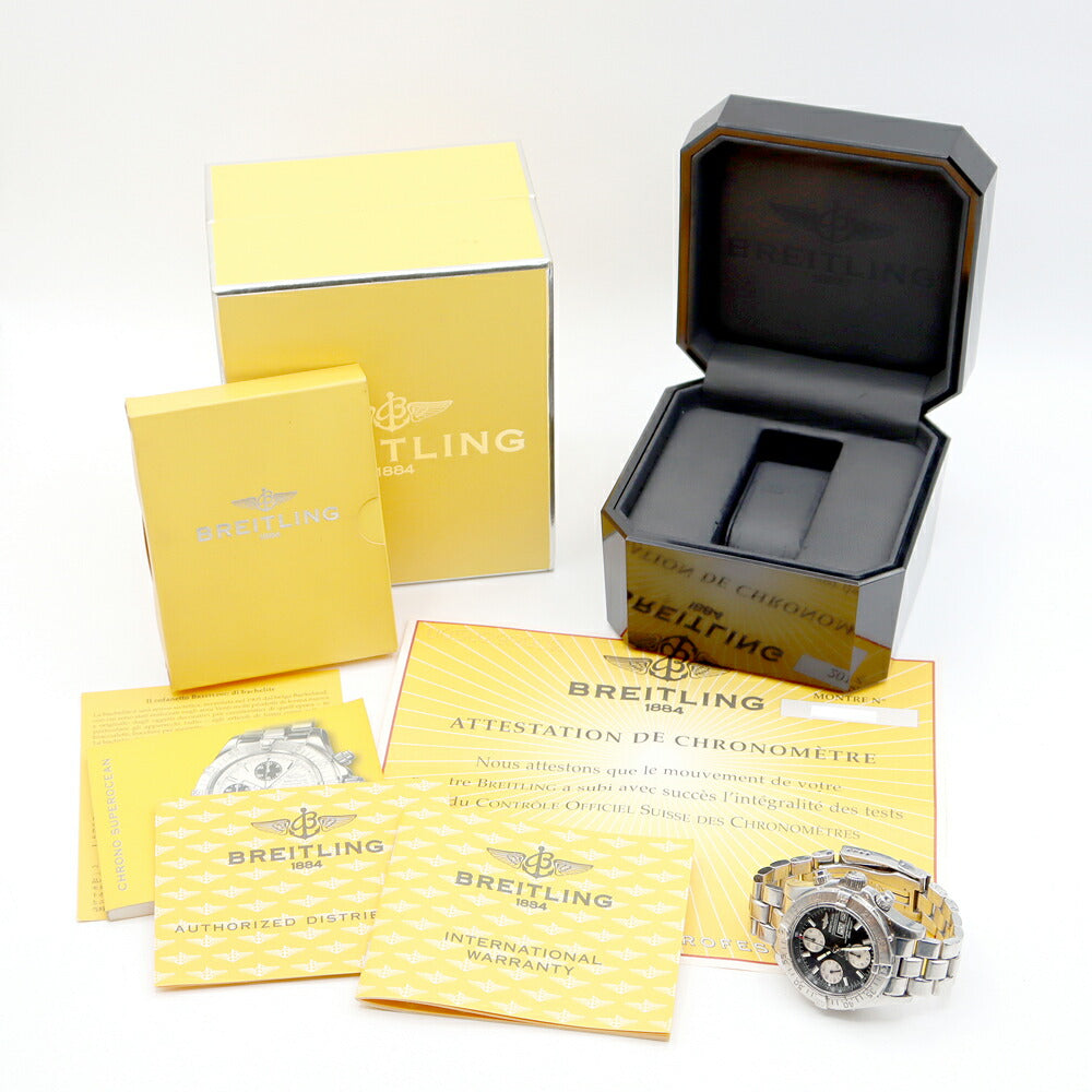 BREITLING ブライトリング スーパーオーシャン クロノグラフ A13340 デイデイト 500m防水 黒 ブラック SS ステンレス メンズ 自動巻き【6ヶ月保証】【腕時計】【中古】