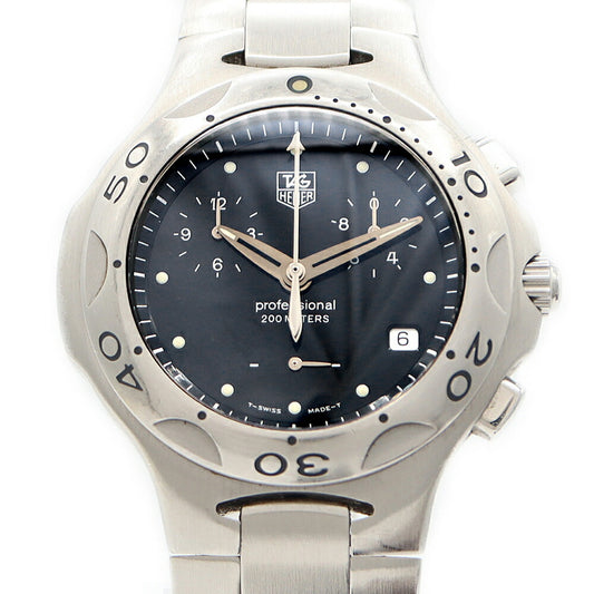 電池交換済 TAG Heuer タグホイヤー キリウム クロノグラフ CL1110 200m防水 デイト 黒 ブラック SS ステンレス メンズ クォーツ【6ヶ月保証】【腕時計】【中古】