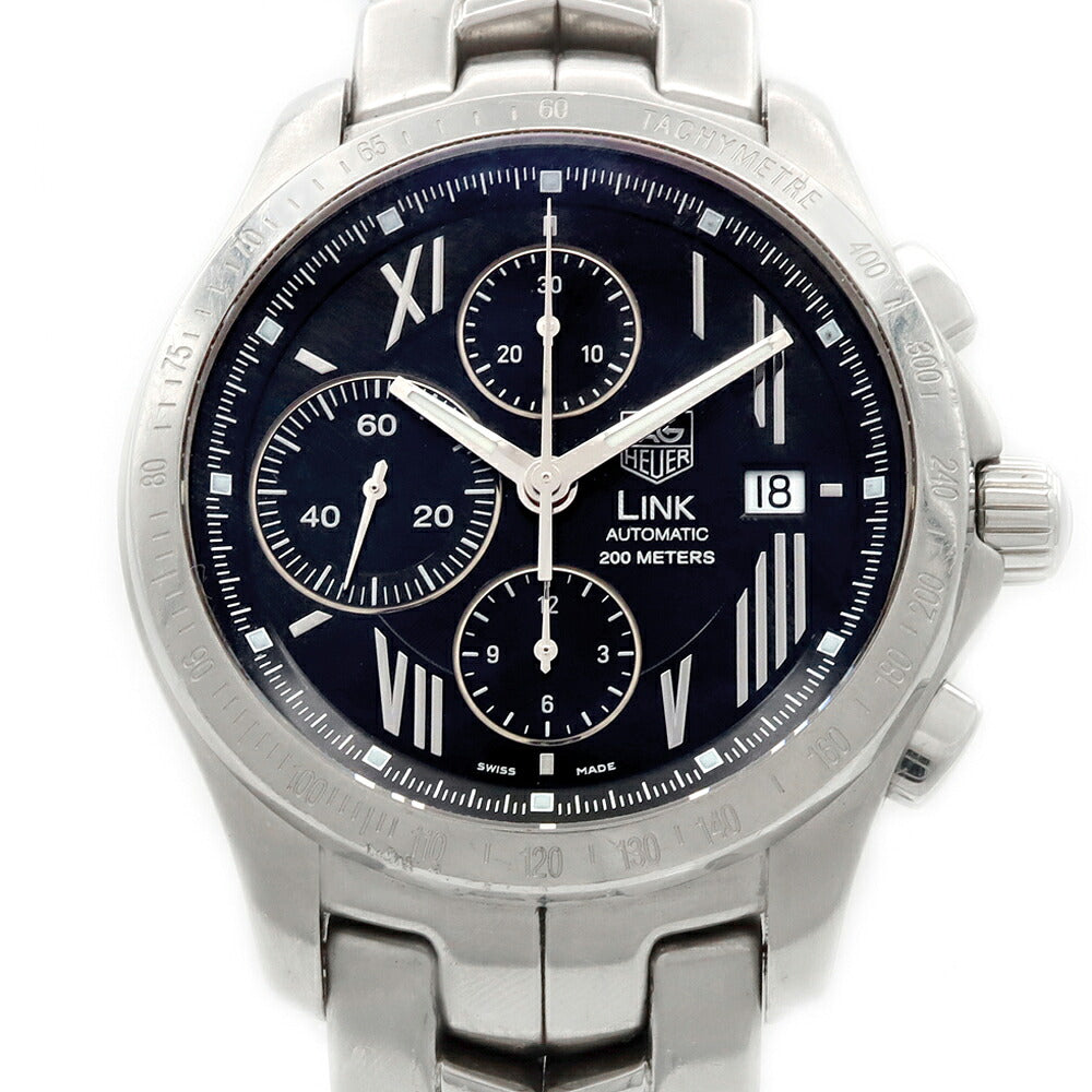 TAG Heuer タグホイヤー リンク スターダスト クロノ 日本限定350本 CJF211N クロノグラフ デイト 裏スケ 200m防水 黒 ブラック SS ステンレス メンズ 自動巻き【6ヶ月保証】【腕時計】【中古】