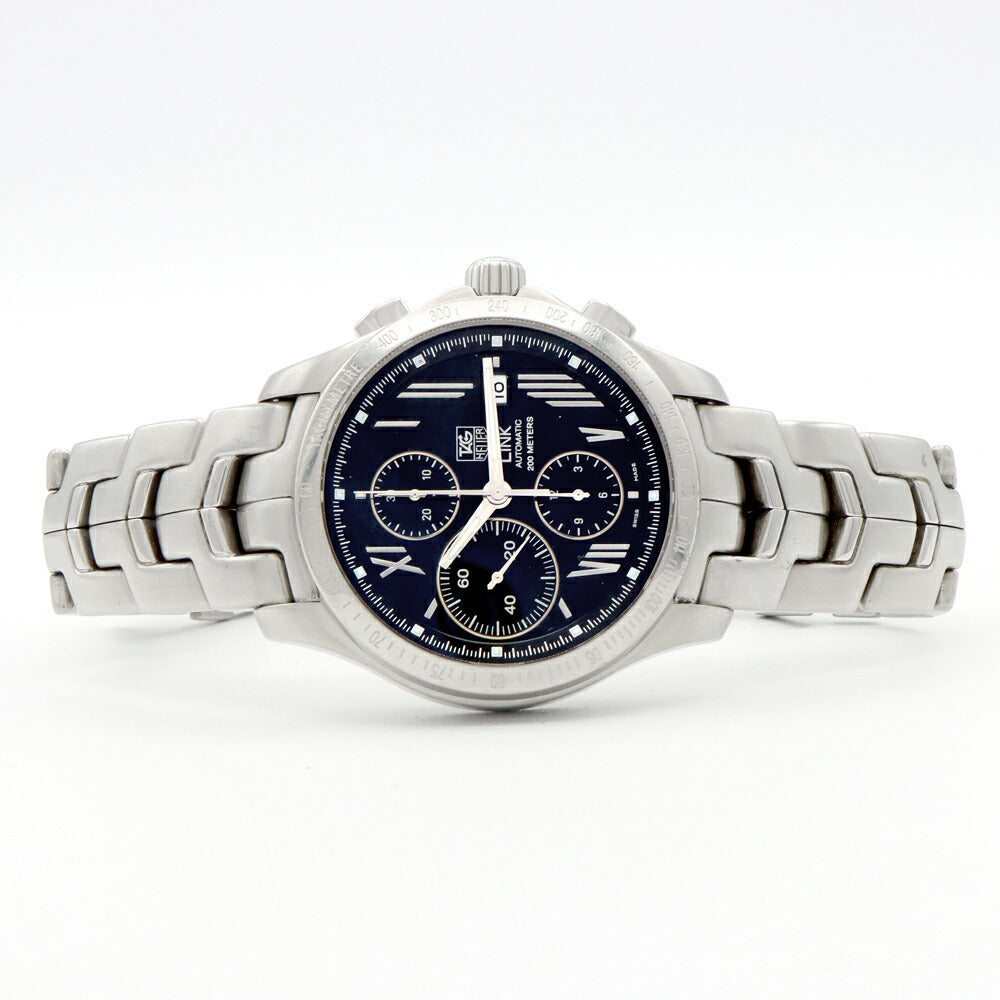 TAG Heuer タグホイヤー リンク スターダスト クロノ 日本限定350本 CJF211N クロノグラフ デイト 裏スケ 200m防水 黒 ブラック SS ステンレス メンズ 自動巻き【6ヶ月保証】【腕時計】【中古】