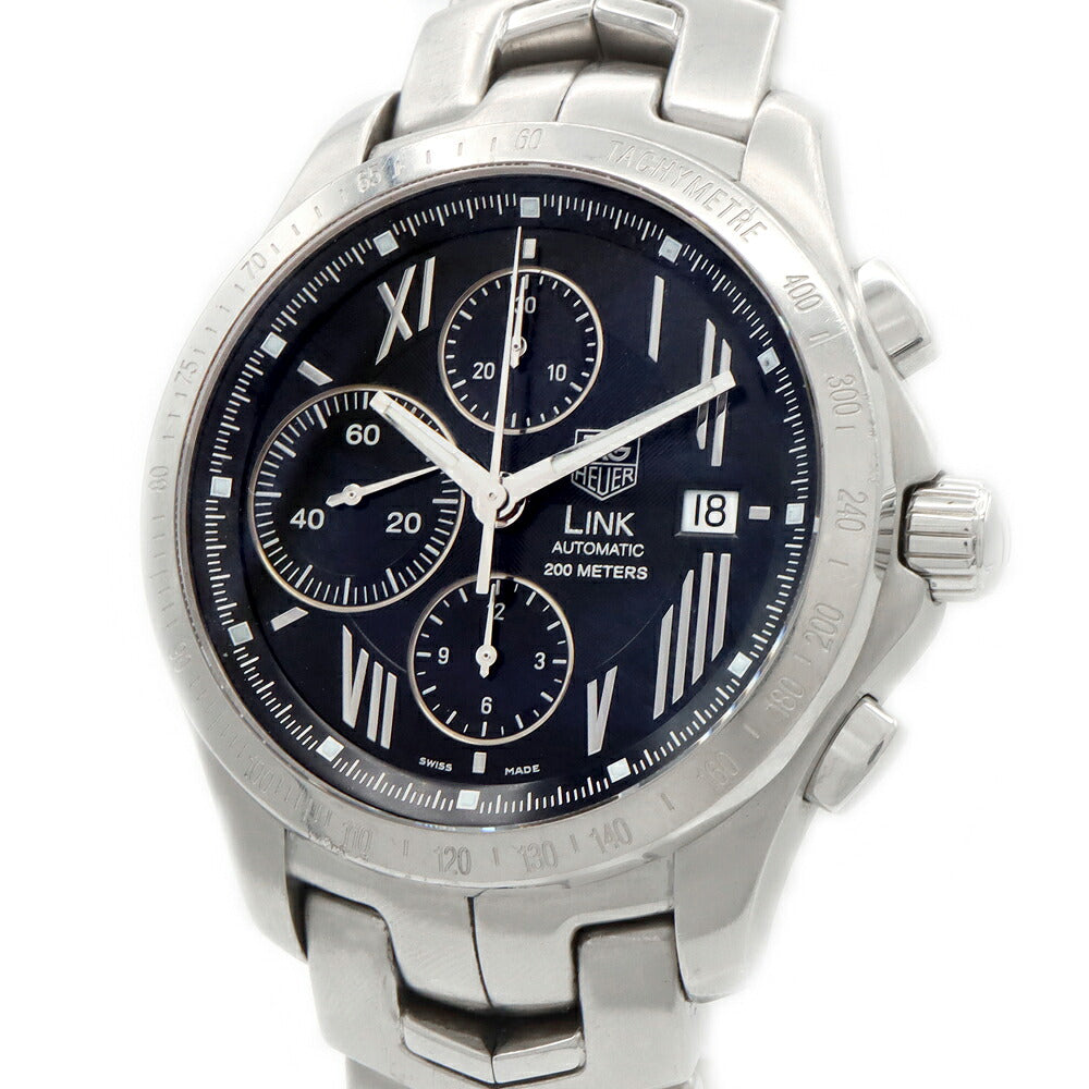 TAG Heuer タグホイヤー リンク スターダスト クロノ 日本限定350本 CJF211N クロノグラフ デイト 裏スケ 200m防水 黒 ブラック SS ステンレス メンズ 自動巻き【6ヶ月保証】【腕時計】【中古】