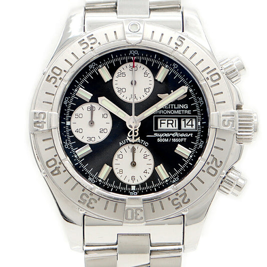 Internally inspected BREITLING Super Ocean Chronograph A13340 Day Date 500m Water Resistant Black SS Stainless Steel Men's Automatic Winding [6 Month Warranty] [Watch] [Used]