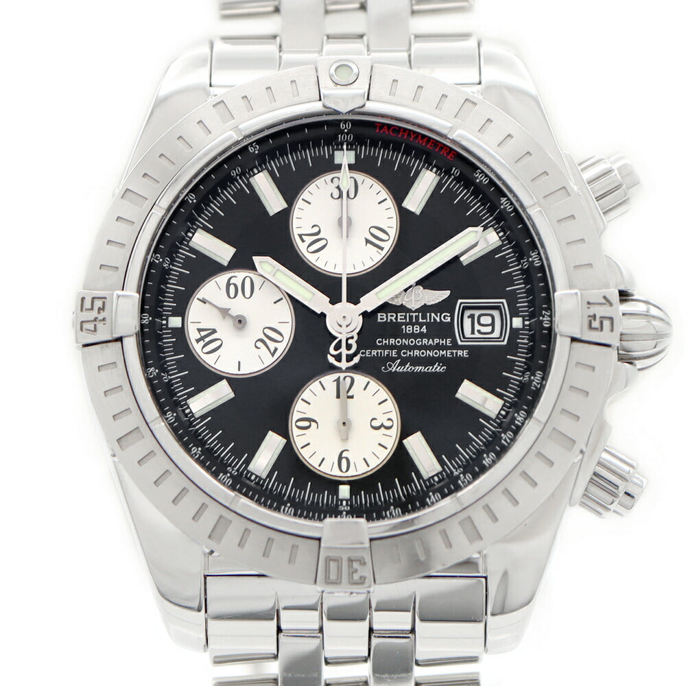 BREITLING ブライトリング クロノマット エボリューション A13356 クロノグラフ デイト 300m防水 黒 ブラック SS ステンレス メンズ 自動巻き【6ヶ月保証】【腕時計】【中古】